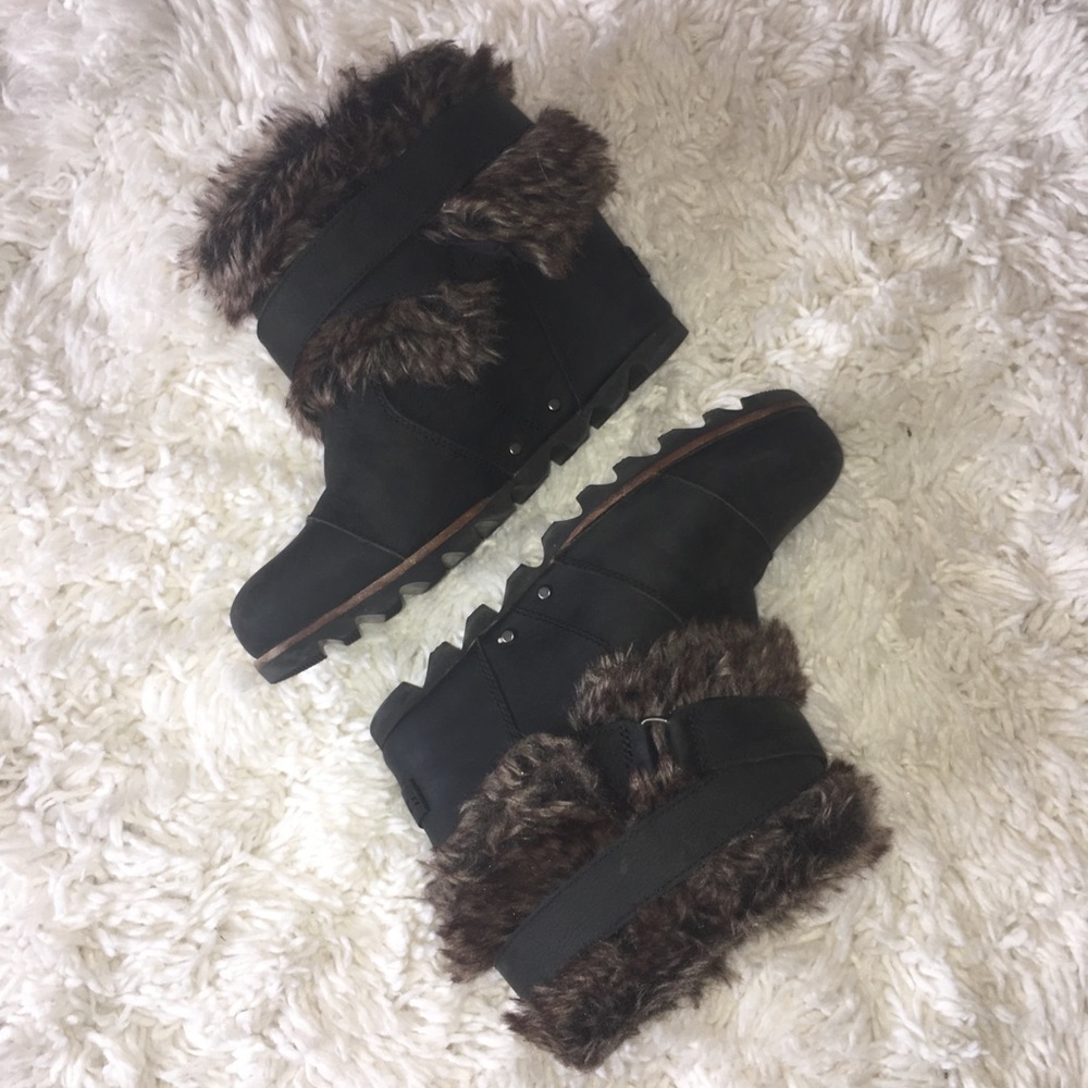Joan of Arctic Fur Wedge Booties in Black